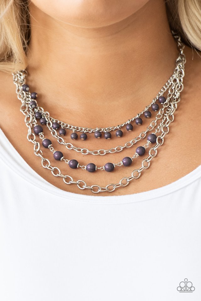 – C Layered Chain Nec Bead - Stone Jewelry Ground Forces Purple Paparazzi Silver - Ashley