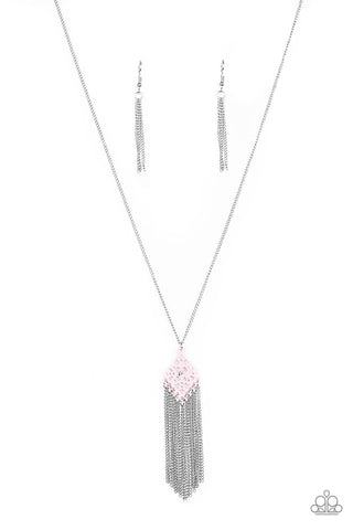 Color Me Capricious - Paparazzi - Pink Filigree Pendant Silver Tassel necklace