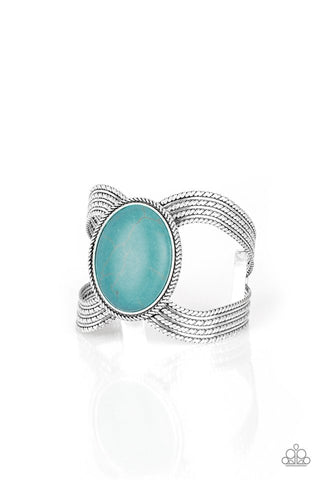 Coyote Couture - Paparazzi - Blue Oval Stone Silver Cuff Bracelet