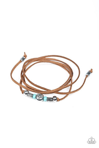 Find Your Way - Paparazzi - Blue and Silver Bead Brown Suede Urban Bracelet