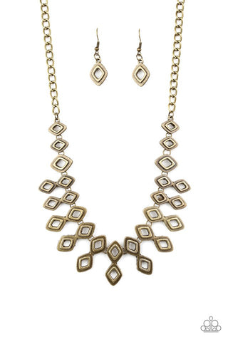 Geocentric - Paparazzi - Brass Diamond Geometric Fringe Necklace
