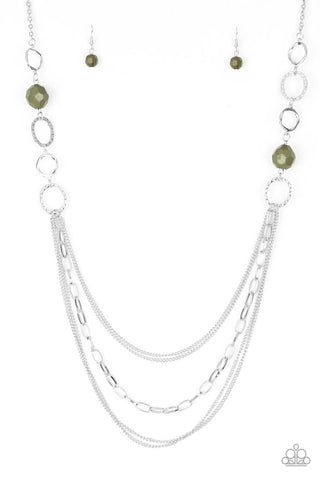 Margarita Masquerades - Paparazzi - Green Bead Silver Chain Layered Necklace