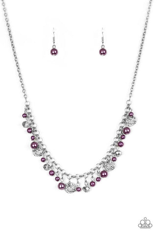 Coastal Cache - Paparazzi - Purple Bead Silver Disc Charm Necklace