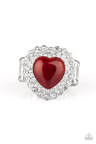 Lovely Luster - Paparazzi - Red Cats Eye Heart Rhinestone Ring