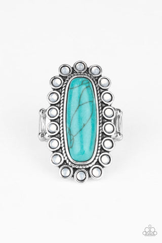 Mystic Oasis - Paparazzi - Blue Turquoise Oval Stone Opalescent Beaded Ring