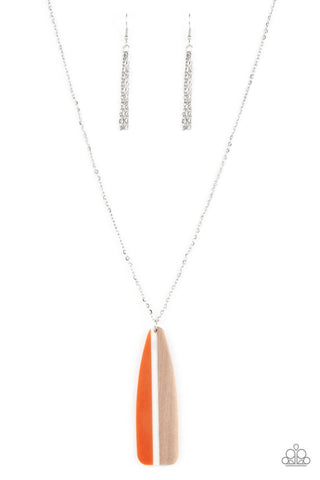 Grab a Paddle - Paparazzi - Orange and Wood Pendant Necklace