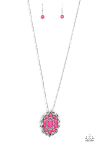 Mojave Medallion - Paparazzi - Pink Stone Earthy Pendant Necklace