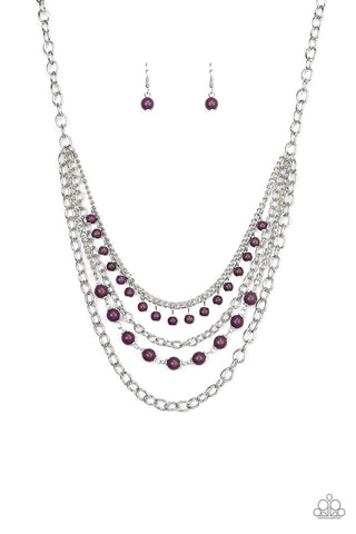Ground Forces - Paparazzi - Purple Stone Bead Silver Chain Layered Necklace