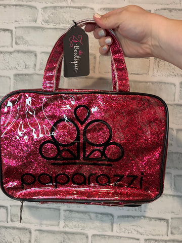 Pink Glitter Cosmetic Jewelry Makeup Paparazzi Logo Bag - Paparazzi Accessories