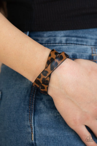 All GRRirl - Paparazzi - Brown Urban Animal Cheetah Print Snap Bracelet