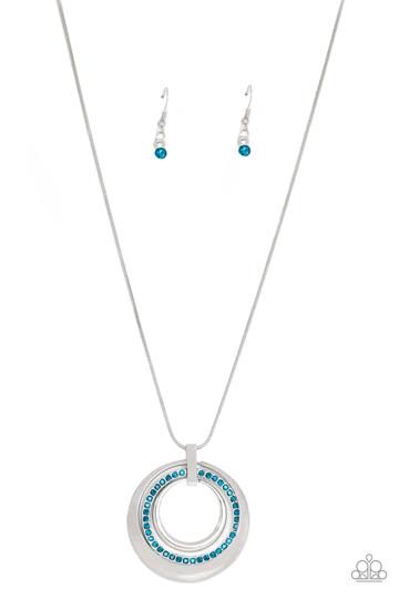 Gather Around Gorgeous - Paparazzi - Blue Rhinestone Silver Circle Pendant Necklace