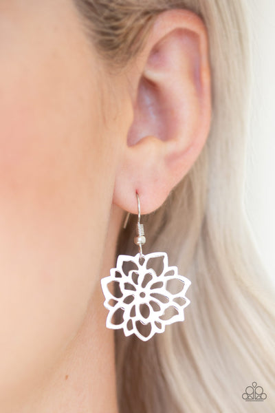 Darling Dahlia - Paparazzi - Silver Flower Earrings