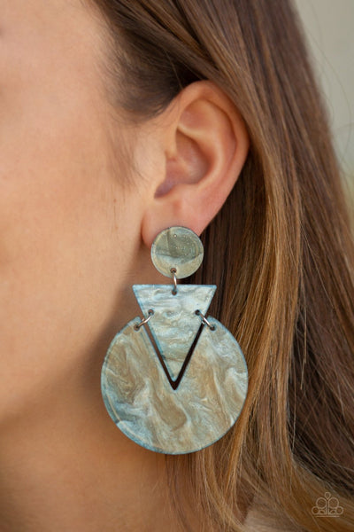 Head Under WATERCOLORS - Paparazzi - Blue Acrylic Geometric Post Earrings