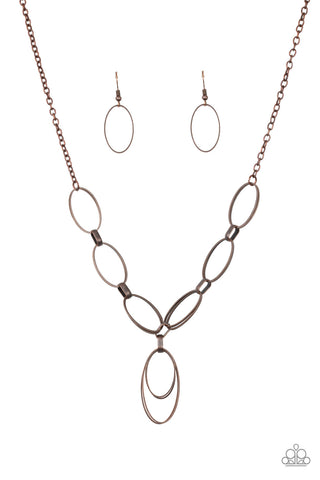 All OVAL Town - Paparazzi - Copper Oval Y Necklace