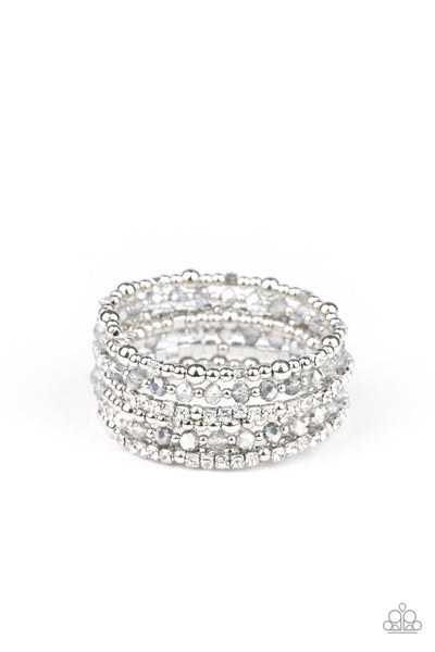 ICE Knowing You - Paparazzi - Silver Metallic and White Rhinestone Coil Bracelet