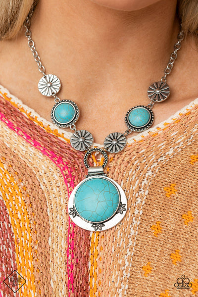Saguaro Garden - Paparazzi - Blue Turquoise Stone Silver Flower Fashion Fix February 2022 Necklace