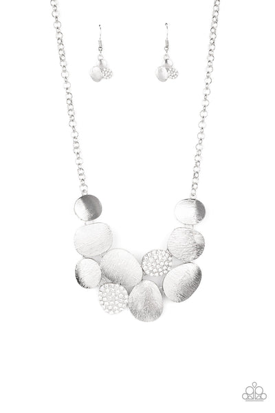 A Hard LUXE Story - Paparazzi - White Rhinestone Silver Oval Necklace