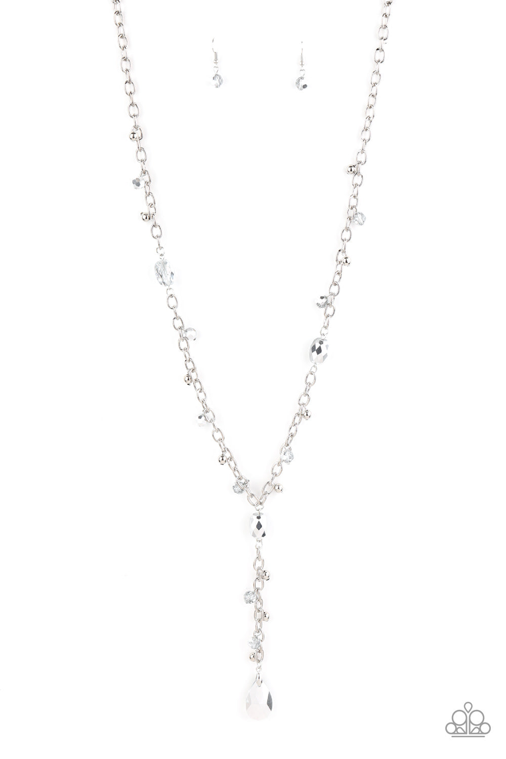 Afterglow Party - Paparazzi - Silver Crystal Beaded Y Necklace