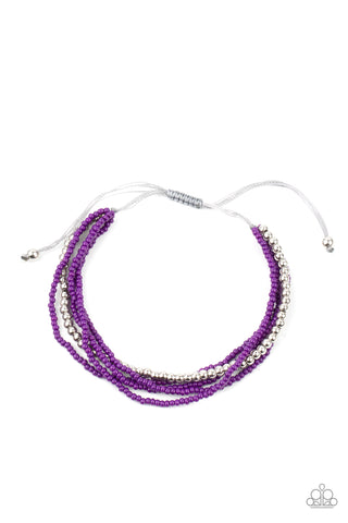 All Beaded Up - Paparazzi - Purple Seed Bead Sliding Knot Bracelet