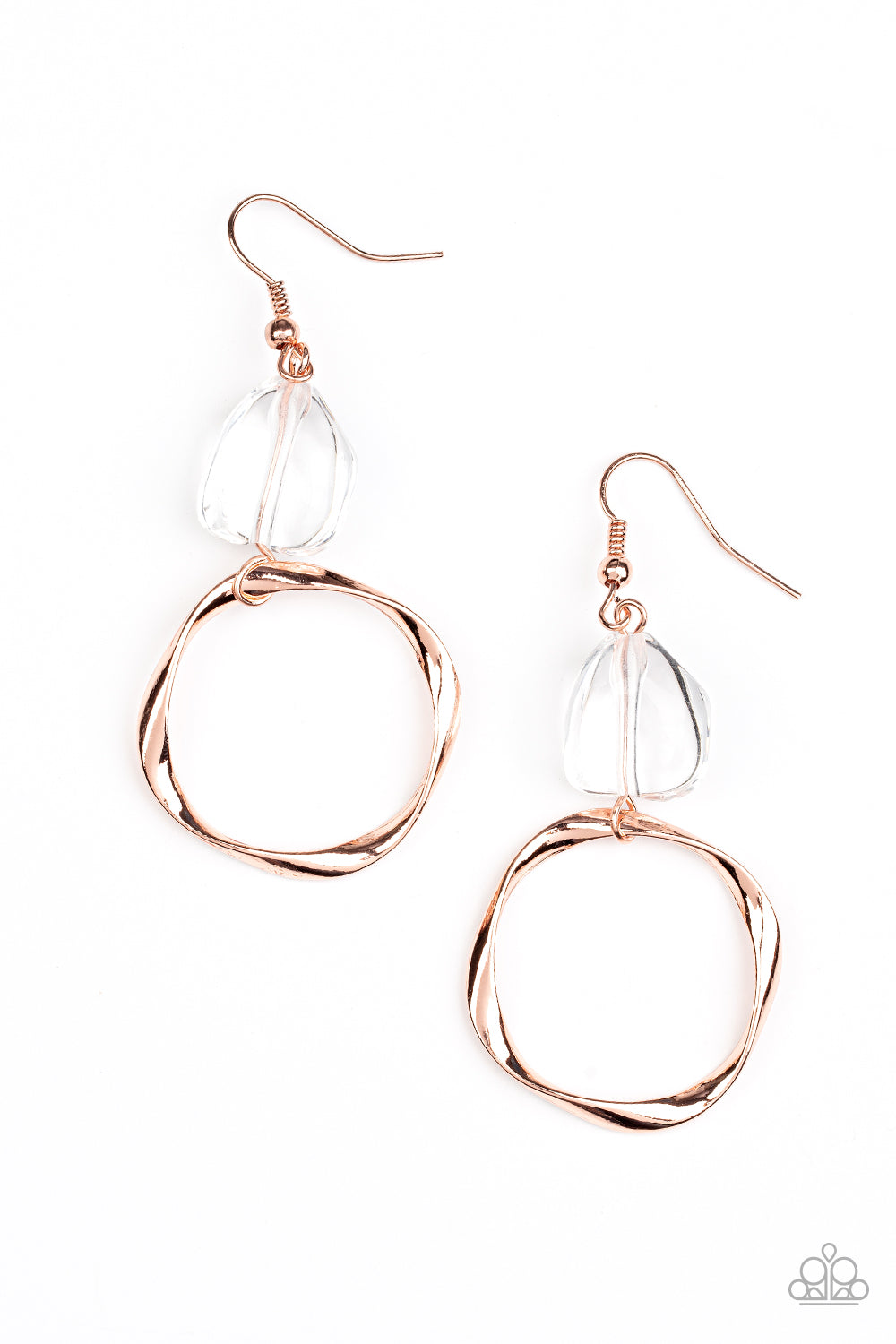 All Clear - Paparazzi - Copper Twisted Hoop Clear Bead Earrings