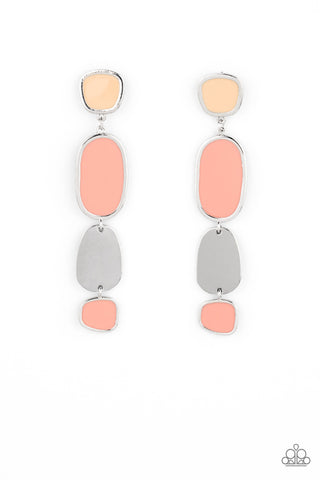 All Out Allure - Paparazzi - Orange Coral and Tan Asymmetrical Shape Post Earrings