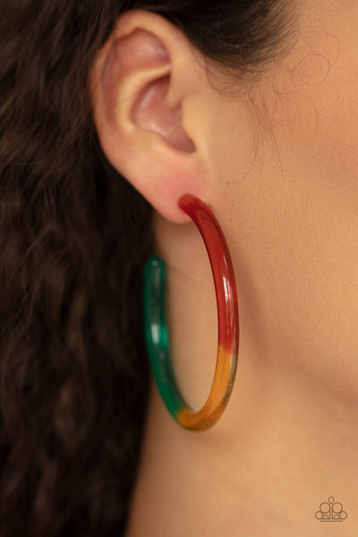 Awesome Aura - Paparazzi - Multi Red Yellow Blue Acrylic Hoop Earrings