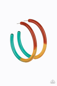 Awesome Aura - Paparazzi - Multi Red Yellow Blue Acrylic Hoop Earrings