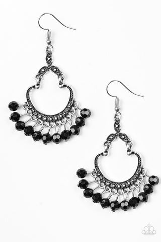 Babe Alert - Paparazzi - Black Faceted Bead Silver Frame Earrings