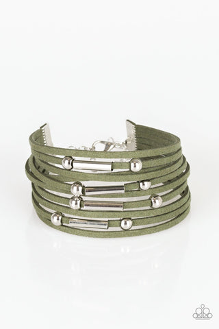 Back To BACKPACKER - Paparazzi - Green Suede Silver Bead Urban Clasp Bracelet