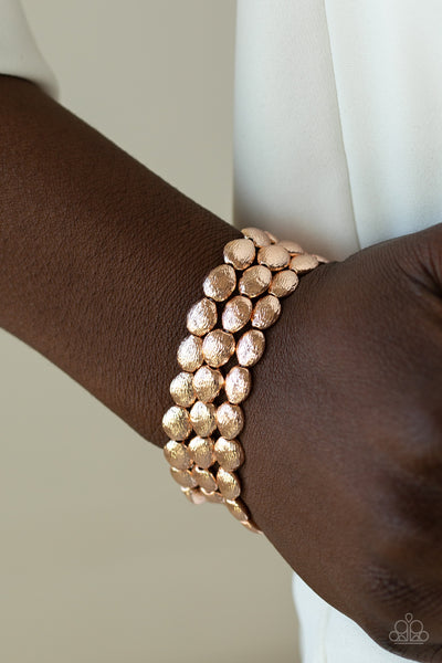 Basic Bliss - Paparazzi - Rose Gold Textured Bead Stretchy Bracelet