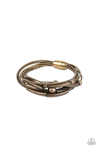 Basic Magnetics - Paparazzi - Brass Bead Stretchy Layered Magnetic Bracelet