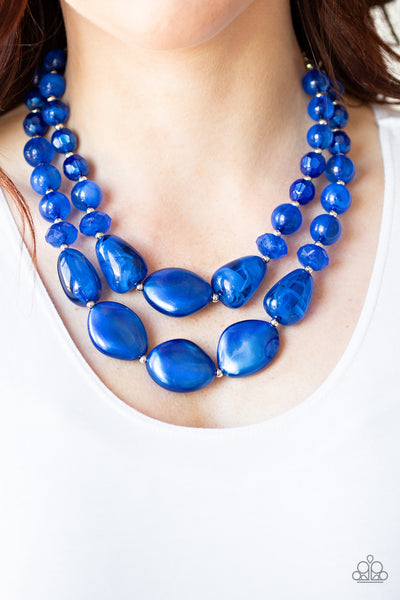Beach Glam - Paparazzi - Blue Iridescent Bead Layered Necklace