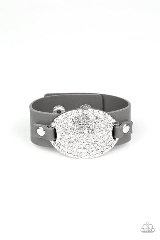 Better Recognize - Paparazzi - Silver Leather White Rhinestone Frame Bracelet