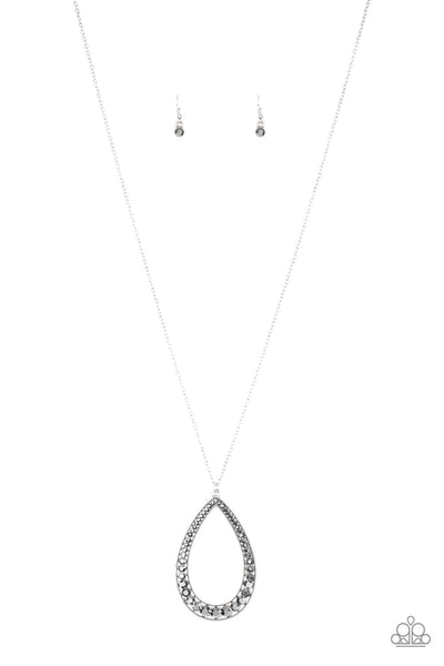 Big Ticket Twinkle - Paparazzi - Silver Teardrop Hematite Pendant Necklace