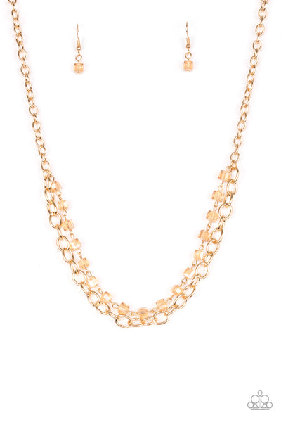 Block Party Princess - Paparazzi - Gold Chain Crystal Cube Bead Necklace