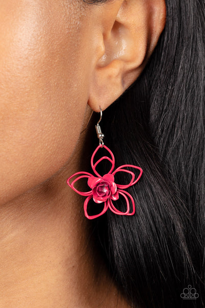 Botanical Bonanza - Paparazzi - Pink Wire Flower Earrings