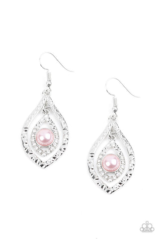 Breaking Glass Ceilings - Paparazzi - Pink Pearl Hammered Earrings