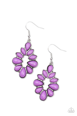 Burst Into TEARDROPS - Paparazzi - Purple Bead Silver Floral Earrings