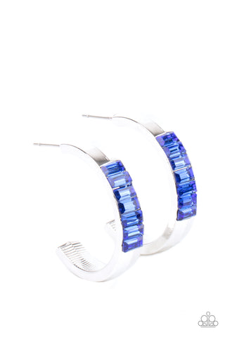 Bursting With Brilliance - Paparazzi - Blue Rhinestone Silver Hoop Earrings