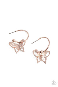 Butterfly Freestyle - Paparazzi - Rose Gold Dainty Hoop Butterfly Earrings