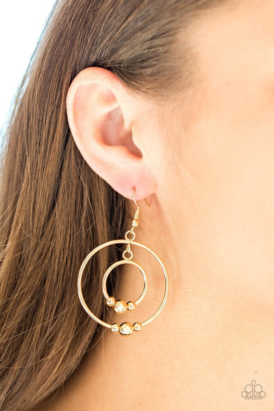 Center of Attraction - Paparazzi - Gold Bead Hoop Earrings