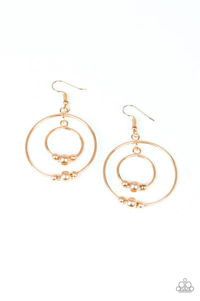 Center of Attraction - Paparazzi - Gold Bead Hoop Earrings