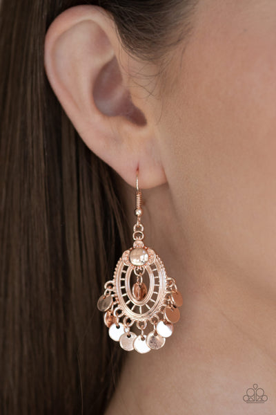 Chime Chic - Paparazzi - Rose Gold Disc Earrings