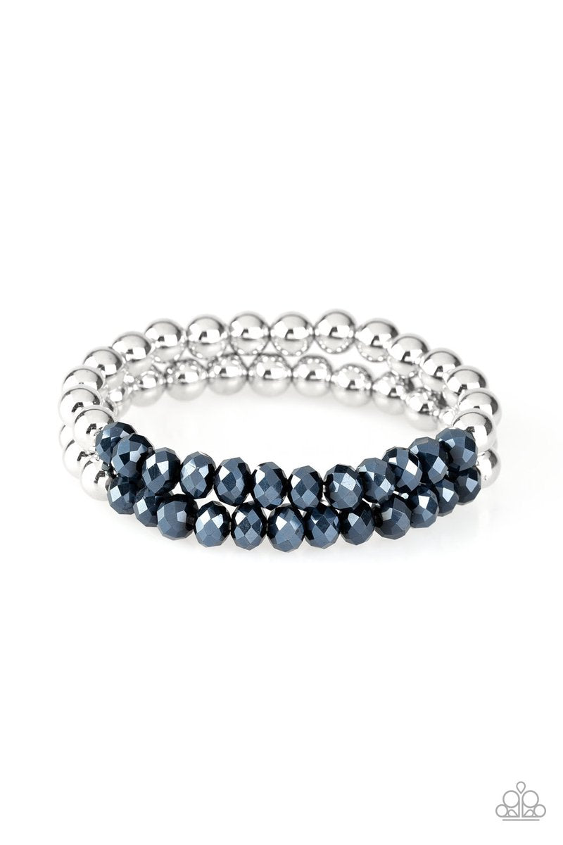 Chroma Color - Paparazzi - Blue Metallic and Silver Bead Stretchy Bracelet