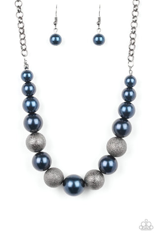 Color Me CEO - Paparazzi - Blue Pearl and Glitter Gunmetal Bead Necklace