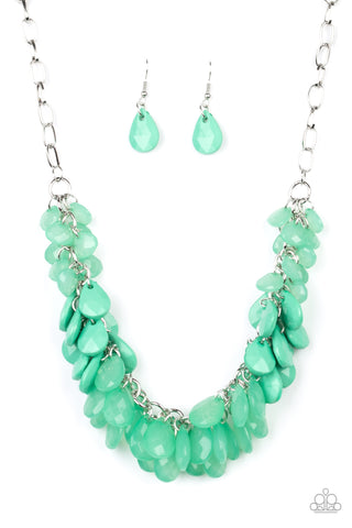 Colorfully Clustered - Paparazzi - Green Mint Crystal Bead Teardrop Necklace