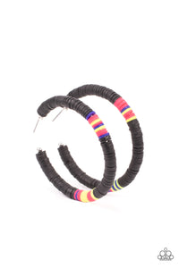 Colorfully Contagious - Paparazzi - Black Pink Blue Yellow Rubber Disc 2021 Convention Exclusive Hoop Earrings
