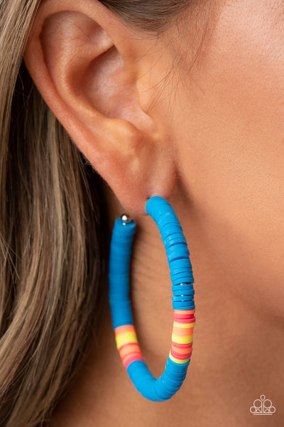 Colorfully Contagious - Paparazzi - Blue Multi Colored Rubber Disc Hoop Earrings