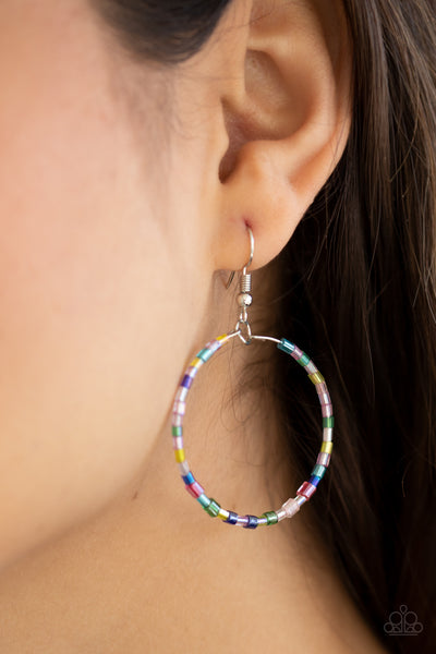 Colorfully Curvy - Paparazzi - Multi Seed Bead Circle Hoop Earrings