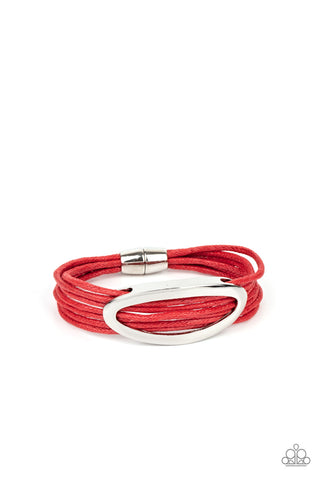 Corded Couture - Paparazzi - Red Cord Silver Oval Magnetic Bracelet